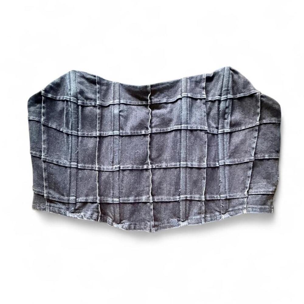 Blue blush dark gray denim